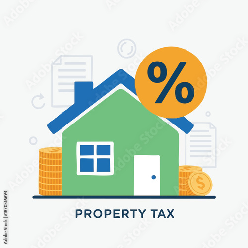 Property Tax on House with Percentage Symbol.
