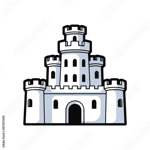 A medieval-style castle with towers and a central gate