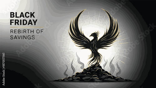 Black Friday Rebirth of Savings Phoenix Illustration - A Symbol of Transformation and Opportunity