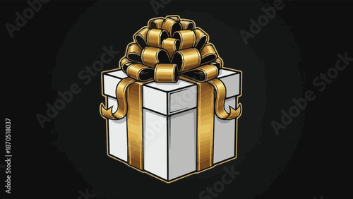 A beautifully wrapped white gift box with a luxurious golden ribbon, symbolizing celebration and special occasions