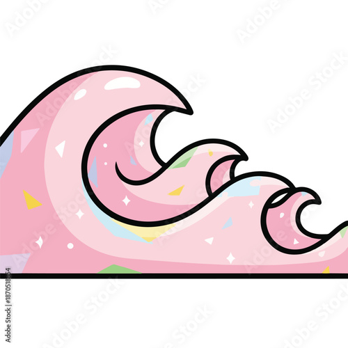 A pastel pink wave with colorful confetti