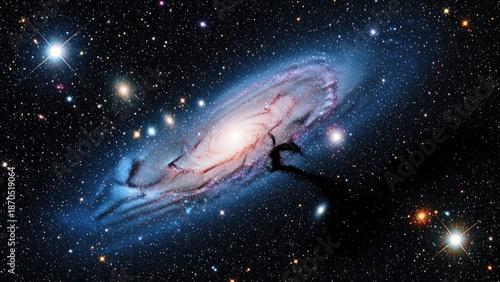 Majestic spiral galaxy in deep space with glowing stars and cosmic dust