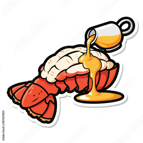 A lobster tail with butter pouring
