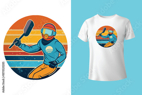 Peak thrills t shirt design featuring skier winter adventure awaits themed apparel vector template perfect for snow sports enthusiasts and frosty escapades