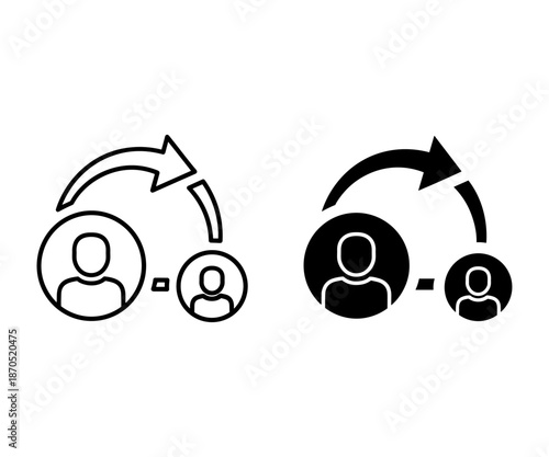 Two black and white user with arrows and minus sign indicating removal or subtraction user black