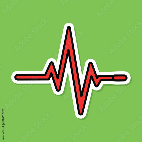 A red heartbeat line on a green background