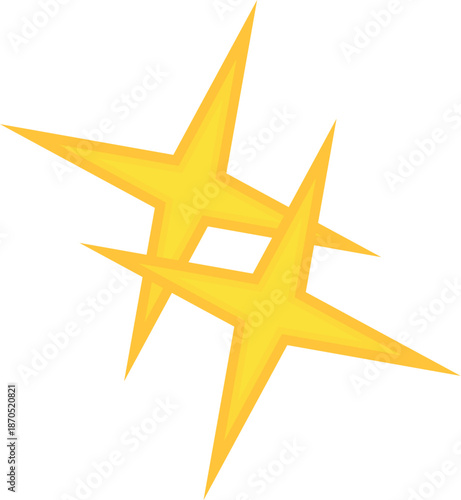 Two overlapping four pointed yellow stars symbolize excellence, achievement, and quality