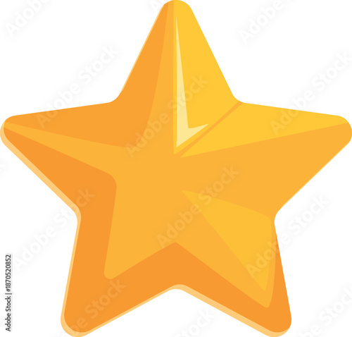 Five pointed star glowing with bright yellow color on a plain white background