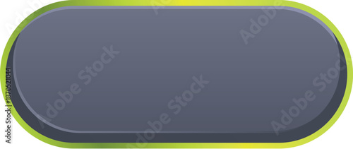 Rounded oblong button with lime green border and gray center, perfect for web design or app development