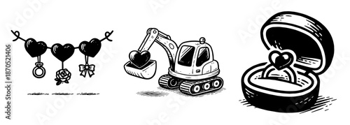 個性的なバレンタインステッカーコレクション、Creative Valentine Sticker Illustration Set