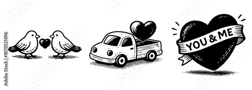 ペアモチーフのバレンタインステッカー集、Pair Motif Valentine Sticker Collection
