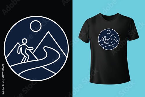 Peak thrills t shirt design featuring skier winter adventure awaits themed apparel vector template perfect for snow sports enthusiasts and frosty escapades