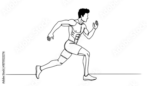 Continuous Line Drawing of Male Running Athlete Vector Illustration