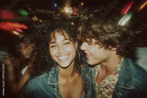 Wallpaper Mural Capturing Joyful Moments: A Vibrant Night Out with Friends in a Colorful Atmosphere, Celebrating Life and Connection with Laughter and Smiles Under Dazzling Lights Torontodigital.ca