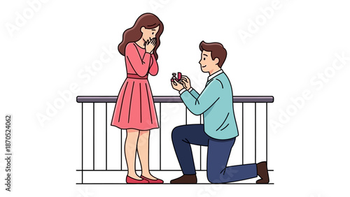 The Proposal: A heartfelt moment captured as a man kneels before a woman, opening a ring box to ask for her hand in marriage, full of romance and emotion.