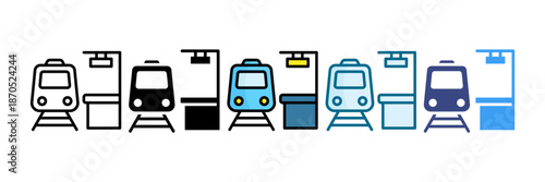 Subway Station Icon Set Multiple Style Collection