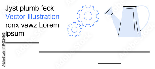 Productivity, growth, innovation, teamwork, creative processes, gardening. A silver watering can with two gears showcases a stylized graphic concept. Productivity and growth ideas are prominent