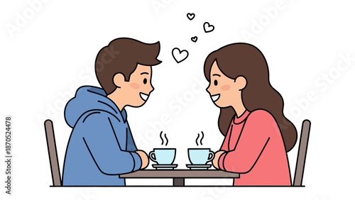 Affectionate Coffee Date: A loving couple enjoys a delightful coffee date, their eyes locked in mutual affection as they share a warm, intimate moment.