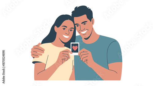 Love's First Glimpse: A tender moment captured as a couple shares a photograph, a symbol of their growing affection and shared journey. 