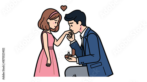 A Proposal of Everlasting Love: A tender moment unfolds as a man kneels before a woman, presenting a ring with an open heart. a declaration of love, commitment, and the promise of a shared future.