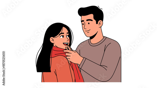 Caring gesture: A kindhearted man is offering medication to a sick woman. The scene evokes a sense of comfort and assistance.