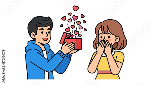 Gift of Affection: A heartwarming illustration depicts a moment of pure joy as a person presents a heartfelt gift of love to another. 