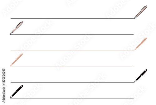 ペンと鉛筆モチーフの装飾ラインセット　手書き風の区切り線素材（ライン部分線データの為調整可）