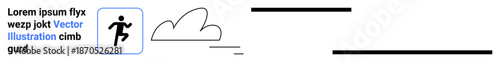 Fitness, motivation, progress, training, achievement, goal setting. A running figure with dynamic lines, cloud and sample text. Fitness and motivation effectively