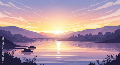 sunset over the lake