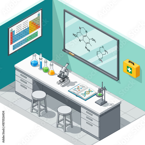 Laboratory Equipment and Scientific Instruments on Workbench.