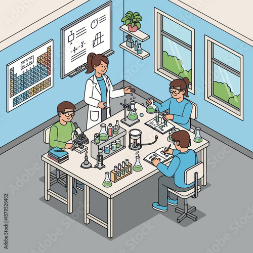 Students and Teacher Conducting Science Experiment.