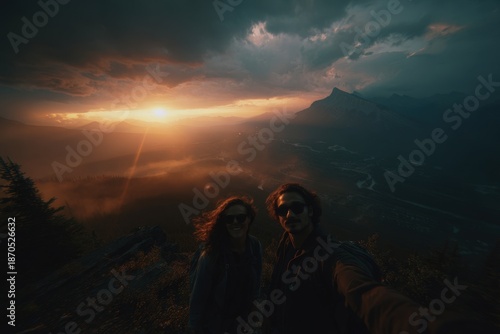 Wallpaper Mural Capturing the Magic of Dusk: A Couple’s Adventure in Nature’s Embrace Under a Breathtaking Sunset Torontodigital.ca