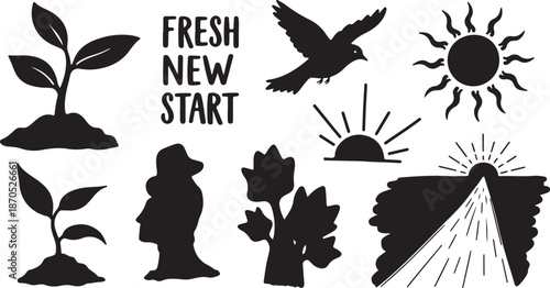 Fresh New Beginnings Silhouette Icons Set