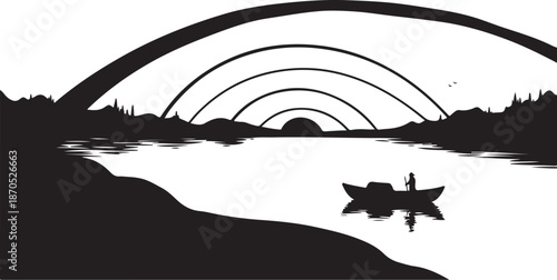 Peaceful Silhouette of a Person Kayaking at Sunset