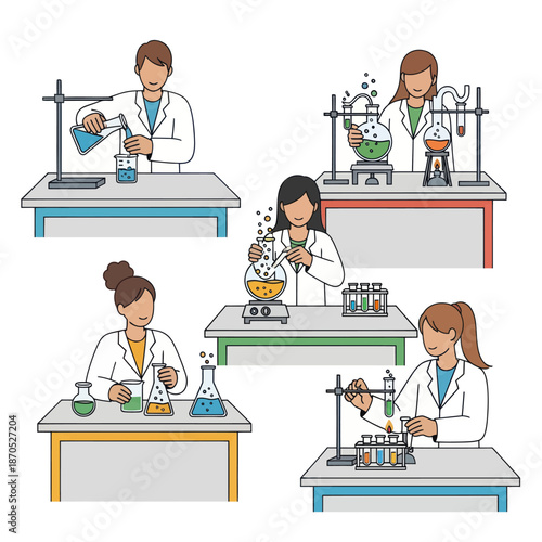 Female Scientists Conducting Experiments in Lab.