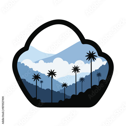 A scenic tropical landscape in a clamshell