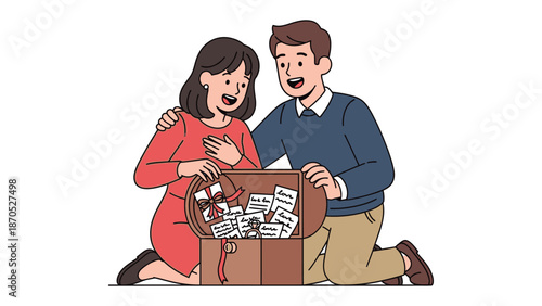 Treasured Memories: A tender moment as a couple discovers cherished keepsakes, each one a precious fragment of their shared journey together.