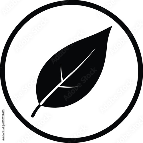 Illustration of a black leaf inside a circle representing nature and health silhouette vector