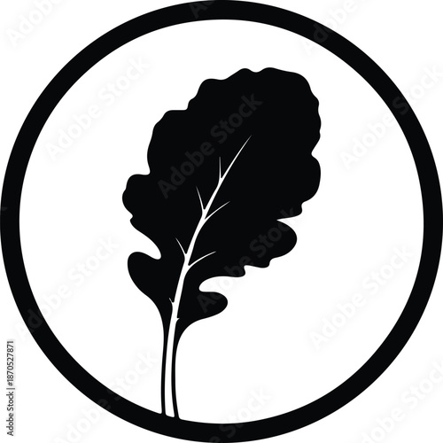 Illustration of a black oak leaf silhouette inside a circle vector