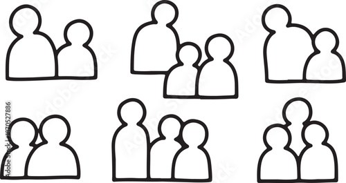 Simple black and white people icons in groups