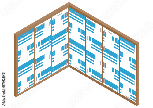 住宅の断熱構造や壁内断熱材のアイソメトリック素材