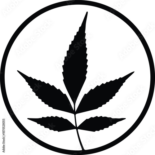 Illustration of a cannabis leaf inside a circle silhouette vector