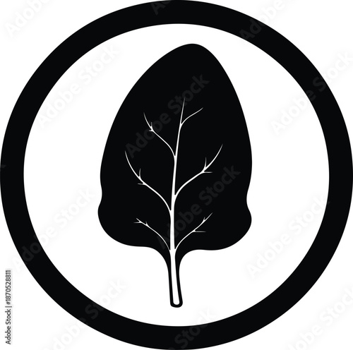 Illustration of a single spinach leaf inside a circle silhouette vector