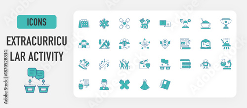 Extracurricular Activity icon vector. Event, Student Government, Volunteering, Extracurricular, Language Learning, Skill Development, Culinary Art, Competition, Leadership, Outdoor illustration. 