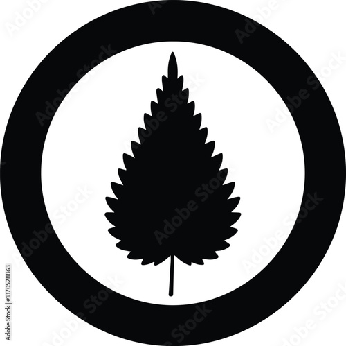 Illustration of a stylized cannabis leaf inside a circle silhouette vector