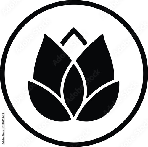 Illustration of black lotus flower inside circle silhouette vector