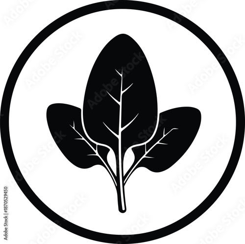 Illustration of spinach leaves inside a circle silhouette vector
