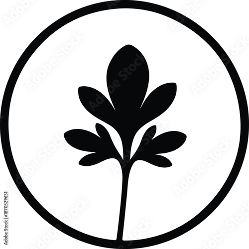 Illustration simple elegant black plant leaf sprout icon design in circle silhouette vector