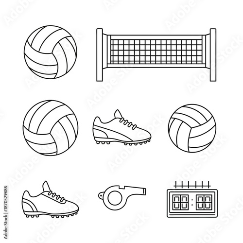 Collection of sports equipment and accessories for games
