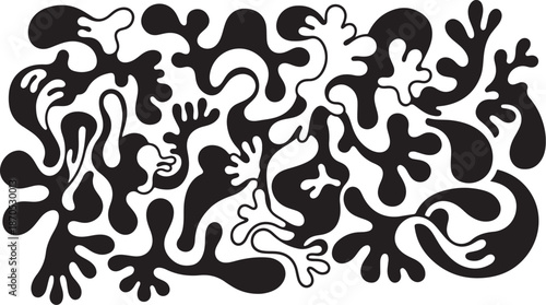 Abstract black and white organic shapes illustration art